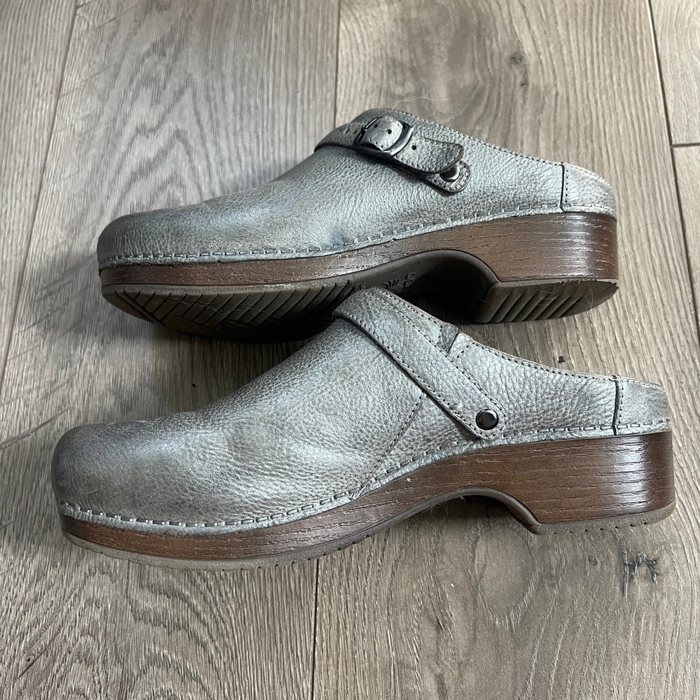 Dansko Berry Clog Gray Silver Slip On Mule Leather Womens EUR 39 US 8.5-9 - Picture 4 of 10